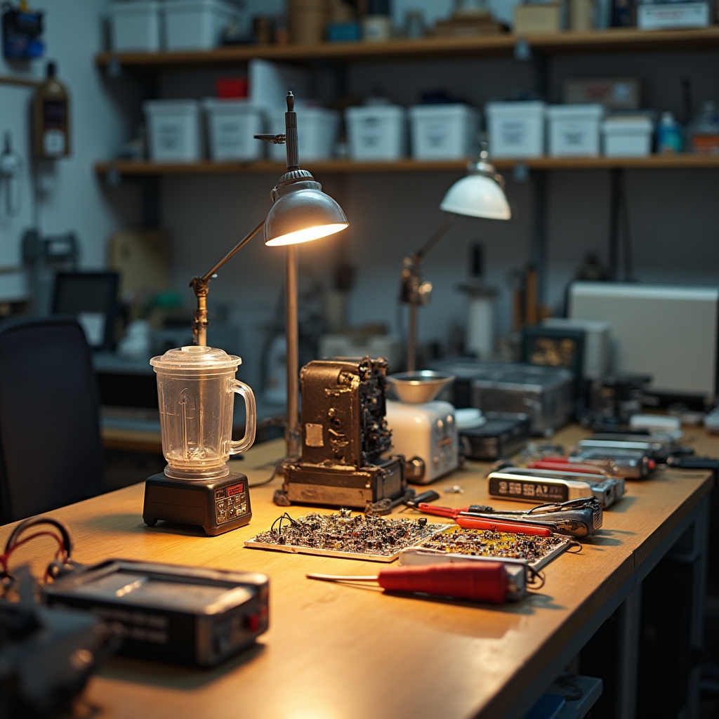 Atelier de reparații electronice cu unelte și aparate casnice